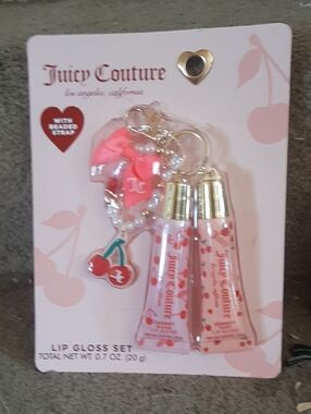 Juicy Couture Pink and Red Cherry Lip Gloss Set with Charm